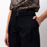 Double-Pleat Cuffed Hem Pants - Black
