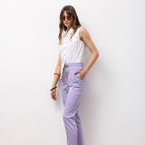 High-Waisted Relaxed Cotton Pants - Lilac
