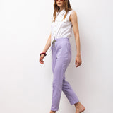 High-Waisted Relaxed Cotton Pants - Lilac