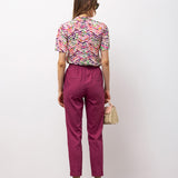 High-Waisted Relaxed Cotton Pants - Plum