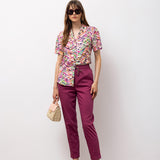 High-Waisted Relaxed Cotton Pants - Plum