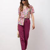 High-Waisted Relaxed Cotton Pants - Plum