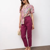 High-Waisted Relaxed Cotton Pants - Plum