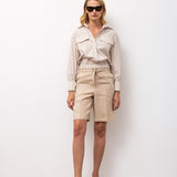 Linen Bermuda Shorts with Tie Waist - Beige