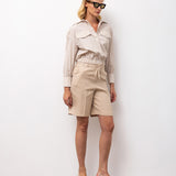 Linen Bermuda Shorts with Tie Waist - Beige