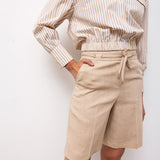 Linen Bermuda Shorts with Tie Waist - Beige