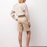 Linen Bermuda Shorts with Tie Waist - Beige
