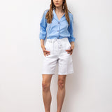 Linen Bermuda Shorts with Tie Waist - White