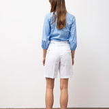 Linen Bermuda Shorts with Tie Waist - White
