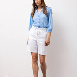 Linen Bermuda Shorts with Tie Waist - White
