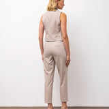 Sleeveless Vest & Tapered Trousers Set - Beige