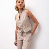 Sleeveless Vest & Tapered Trousers Set - Beige