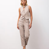 Sleeveless Vest & Tapered Trousers Set - Beige