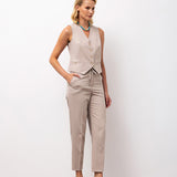 Sleeveless Vest & Tapered Trousers Set - Beige