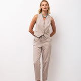 Sleeveless Vest & Tapered Trousers Set - Beige