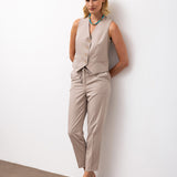 Sleeveless Vest & Tapered Trousers Set - Beige