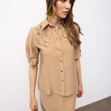 Embroidered Shirt & A-Line Skirt Set