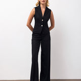 Sleeveless Blazer & Wide-Leg Trousers Set