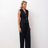 Sleeveless Blazer & Wide-Leg Trousers Set