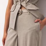 Sleeveless Flap Pocket Blazer & Wide-Leg Trousers Set - Mink