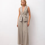 Sleeveless Flap Pocket Blazer & Wide-Leg Trousers Set - Mink