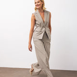 Sleeveless Flap Pocket Blazer & Wide-Leg Trousers Set - Mink