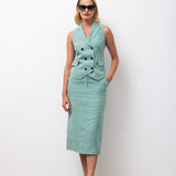 Double-Breasted Linen Tailored Vest - Mint