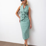 Double-Breasted Linen Tailored Vest - Mint