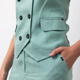 Double-Breasted Linen Tailored Vest - Mint