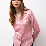 Saten Uzun Kollu Bluz - Pembe