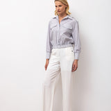 Striped Button-Down Shirt with Elastic Hem - Gray