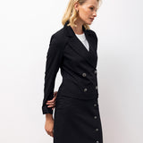 Kruvaze Blazer ve Etek Takımı – Siyah 