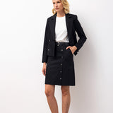 Kruvaze Blazer ve Etek Takımı – Siyah 
