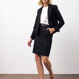 Kruvaze Blazer ve Etek Takımı – Siyah 