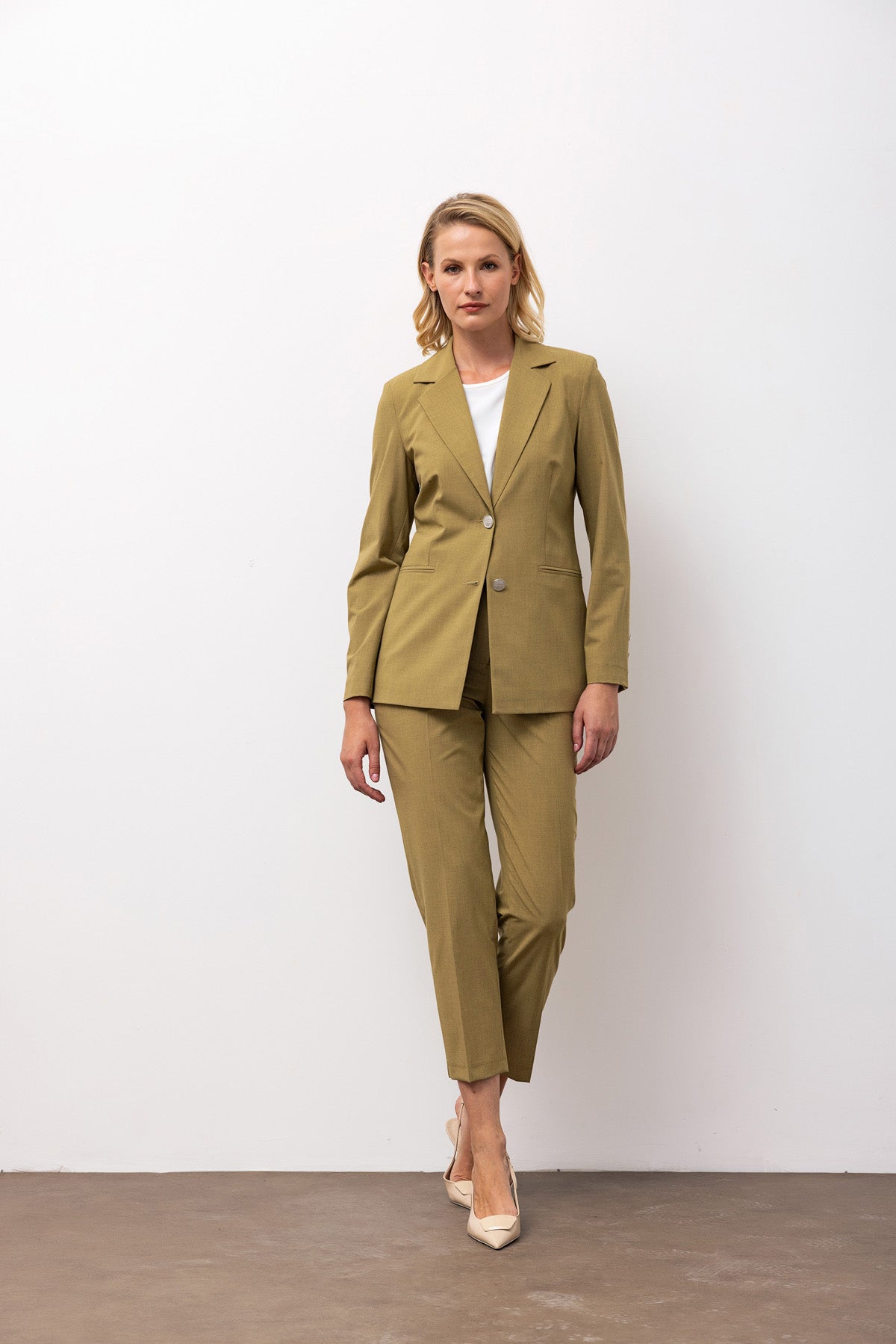 Tek Düğmeli Blazer ve Dar Pantolon Takımı - Yeşil 