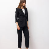 Kısa Kollu Blazer ve Düğmeli Pantolon Takımı - Siyah 