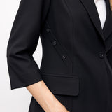 Kısa Kollu Blazer ve Düğmeli Pantolon Takımı - Siyah 